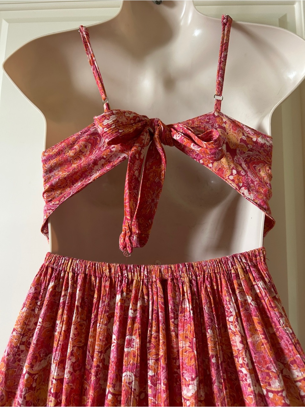 ANGIE Pink, Orange And Cream Tiered Maxi Dress With Tie-Back, Size M, EUC - Picture 6 of 7